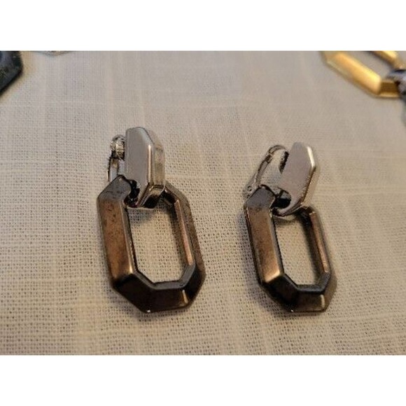 Retro Necklace Set Chunky Brutalist Chain Choker Bracelet Earring Tri Tone - Picture 4 of 12